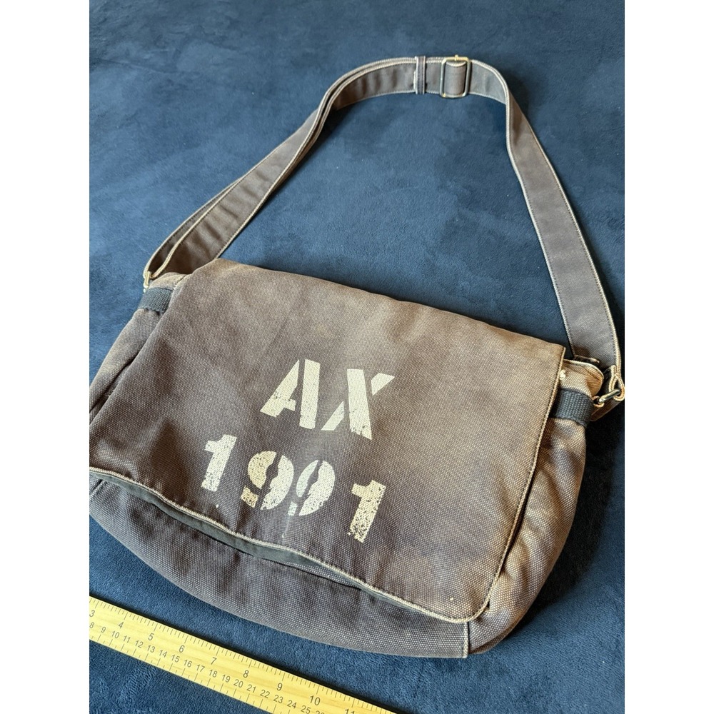 Armani Exchange Canvas Messenger Bag Navy Blue Faded 90s Y2K AX 1991 Vintage